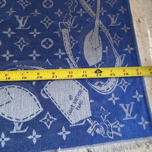 LV WOOL AND CASHMERE SCARF - BLUE AND GREY - RECTANGLE - VERY PRETTY - BRAND NEW - Picture 15 of 15